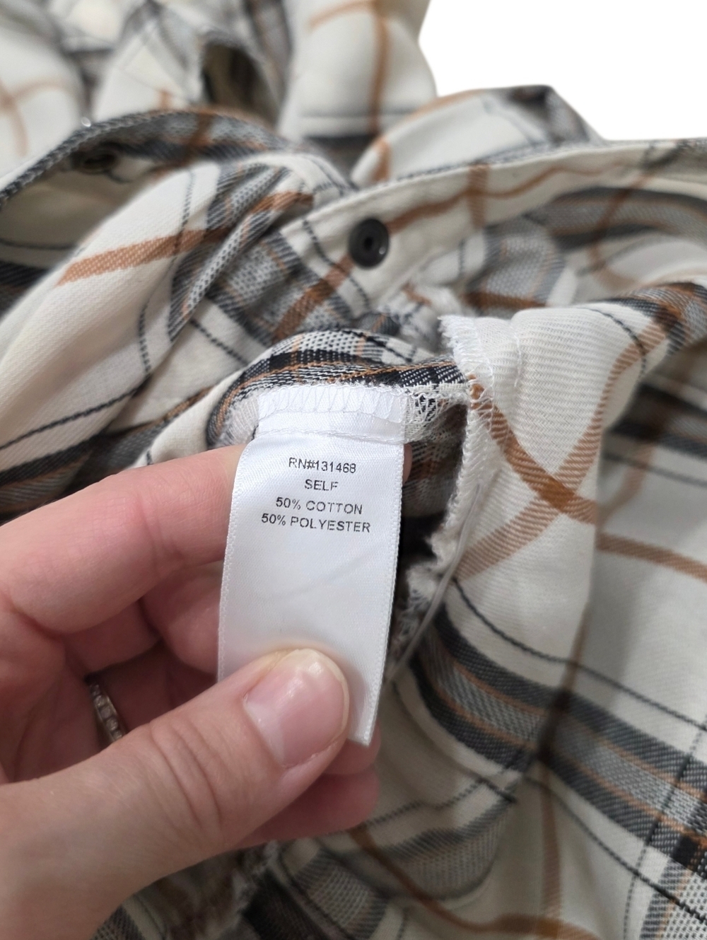 Fate Beige Plaid Button-Front Ruched Shirt Dress S - Picture 3 of 3